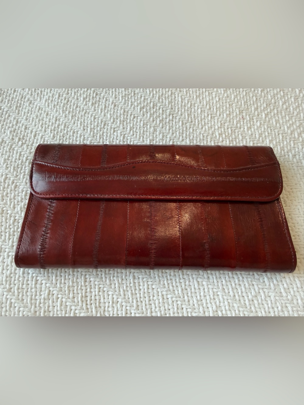 Genuine Eel Skin Burgundy Dark Red long wallet made in Korea